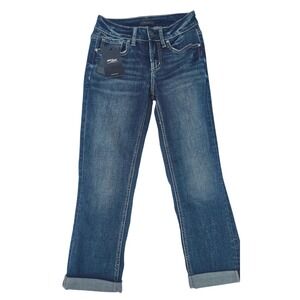 Silver Jeans‎ Co. Suki MidRise Capris American Flag Pockets Dark Wash Size 26